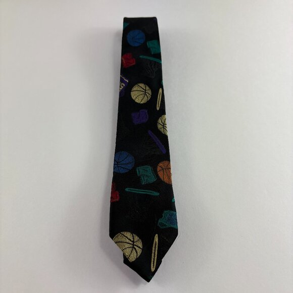 Jordache Concepts Black Basketball Men's / Youth Tie 2 1/2" x 53" Vintage - Picture 2 of 3